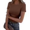 Ladies Slim Bottom T-shirt Fashion Casual Solid Colour Round Neck Pullover Short Sleeve Top