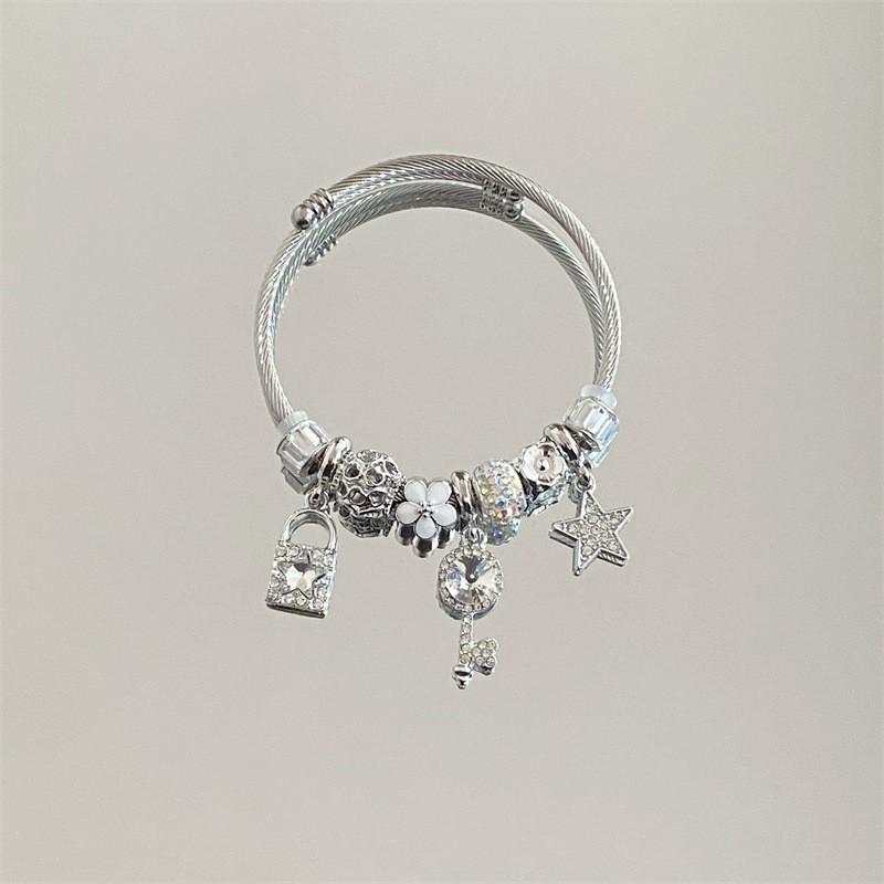 Panjia Dora Women's Stainless Steel Beaded Bracelet - European American Versatile Luxury Jewelry