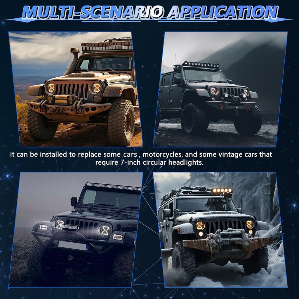 2 PCS Auto-LED-Scheinwerfer, 7 Zoll wasserdichte runde Motorrad-Scheinwerfer mit Fernlicht und Abblendlicht