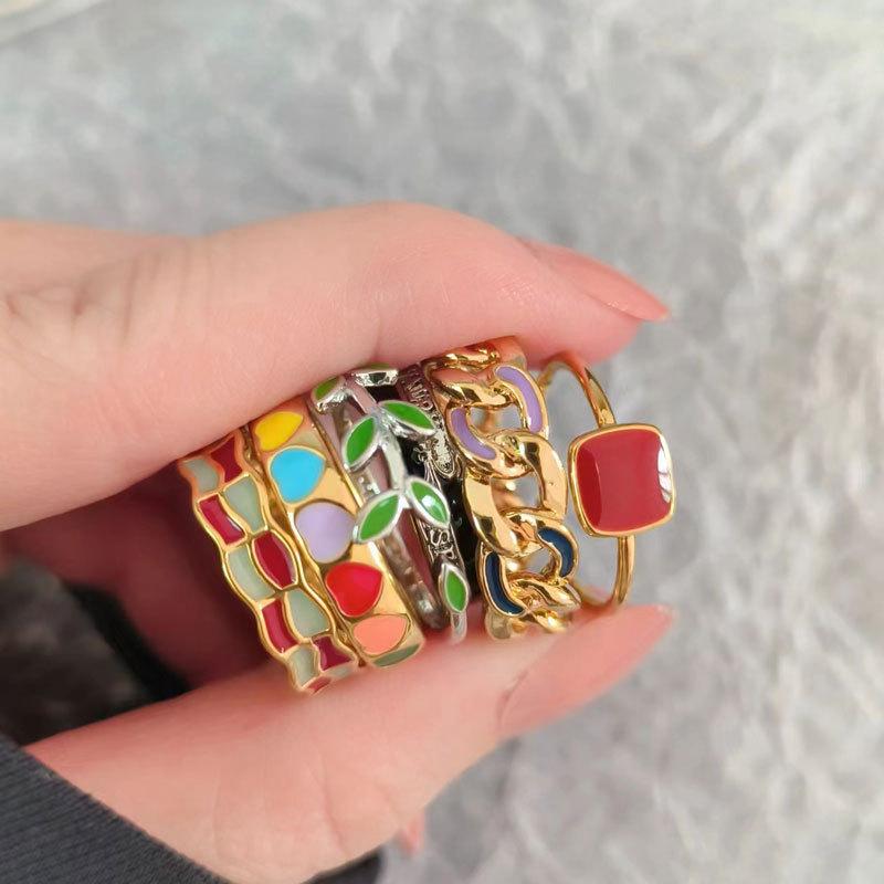 Aukštos kokybės spalvingas emalio širdelės atviro žiedo dizainas, paprastas ir dosnus skonis, moteriškas nišinis, aukštos prabangos emalio mados tendencijų žiedas, papuošalas