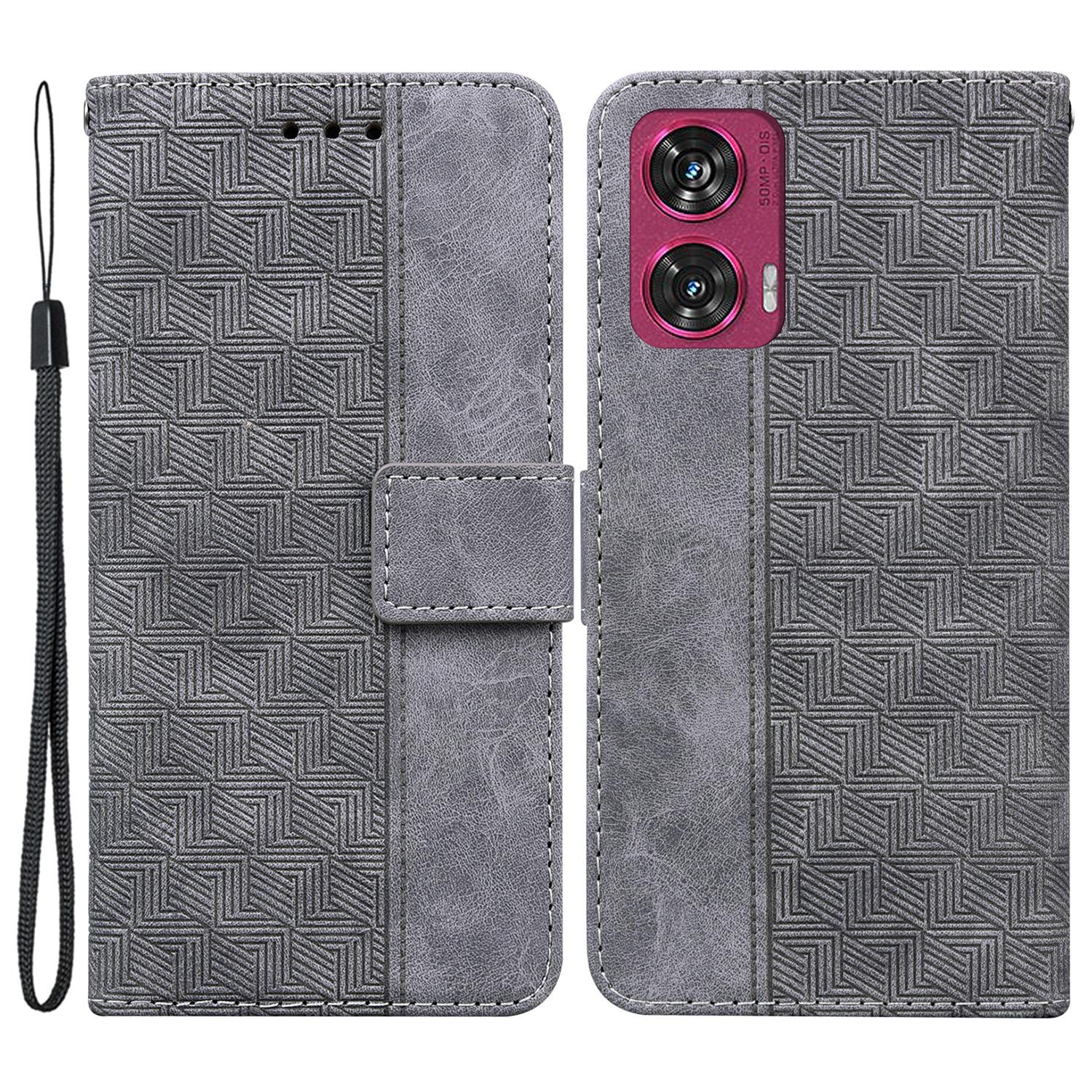 

For Motorola Edge 50 Fusion 5G Case PU Leather Geometry Imprint Wallet Phone Cover Grey