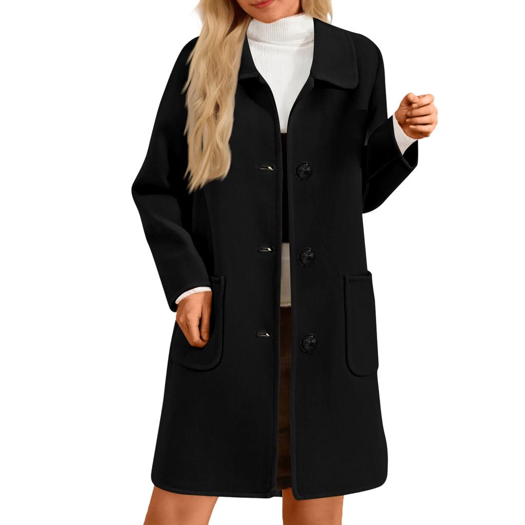 Einfarbige Damenjacke, lässig, lockere Passform, Knopfmäntel, geknöpfte Langarm-Oberbekleidung mit Tasche, Kapuzenmantel