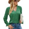 Spring and Autumn Women's Blouse Lace Long Sleeve Solid Colour Hollow Out Lace Sexy Knitted Top
