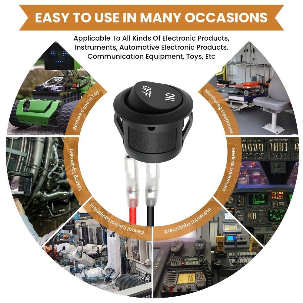 with Wires 2 Pin Round Rocker Switch Black ON-OFF SPST Switch 12 Volt DC Terminal 15CM Toggle Switch Car Automotive