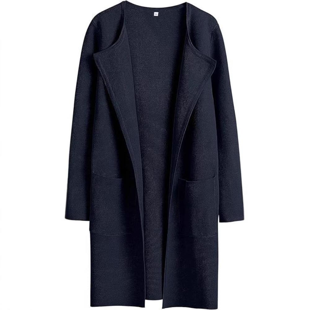 Women's Turn Down Collar Long Sleeve Loose Fit Casual Long Knit Cardigan Solid Color Pocket Sweater Coat