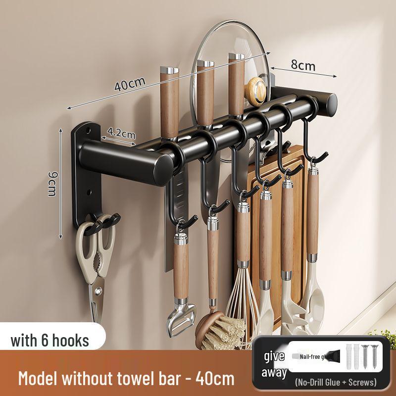 Stainless Steel Wall-Mounted Kitchen Hook & Pot Lid Rack with Knife Holder.