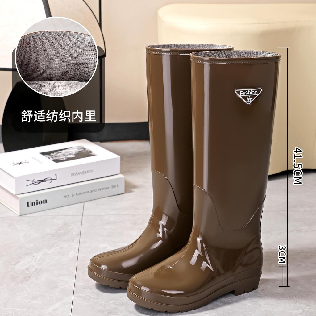Extra high rain shoes women's adult 42cm knee rain boots anti-skid fashion velvet rice transplanting rubber shoes