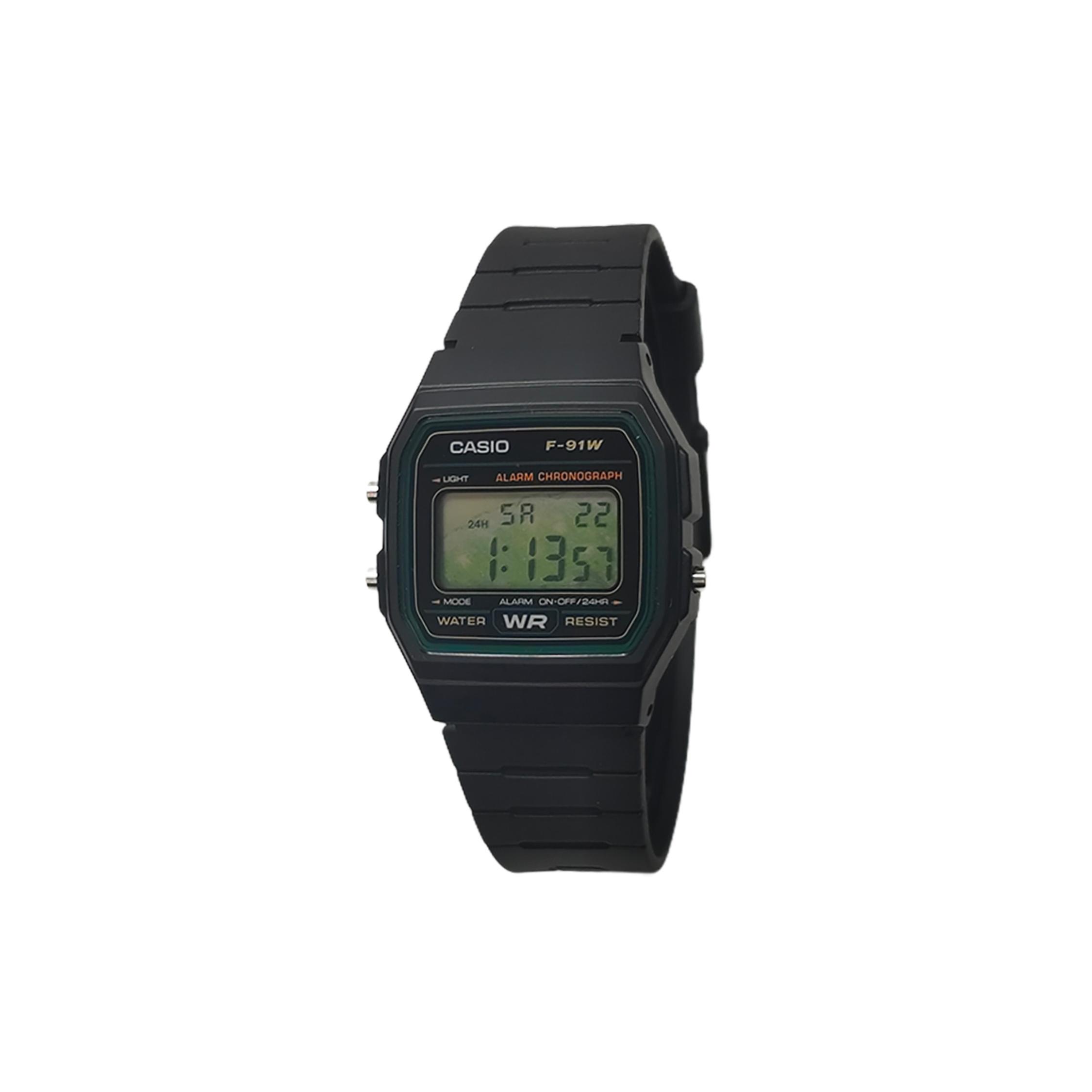 CASIO Custom Collection Quartz Movement Resin Strap Watch Unisex Black Dial F-91W-3(Watch5--Emerald Flo) Black Strap
