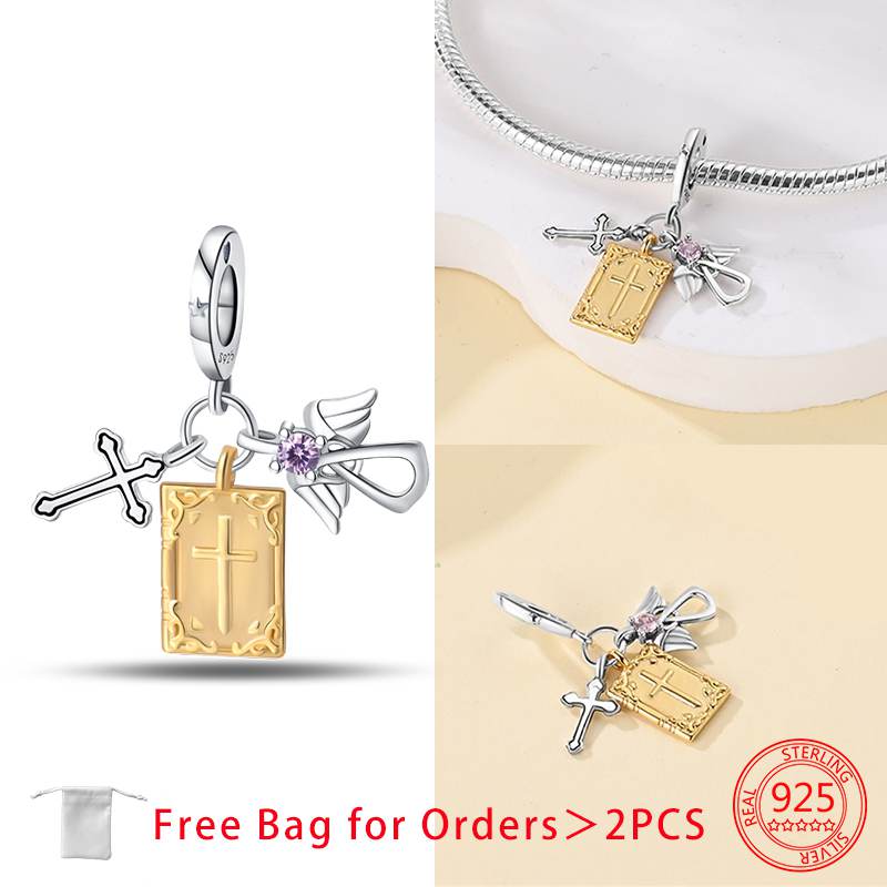 Charms Shiny Zircon Bible Cross Moon Prayer Hand Beads Copper Pendant Diy Women Jewelry Fit Original Bracelet Necklace Gift
