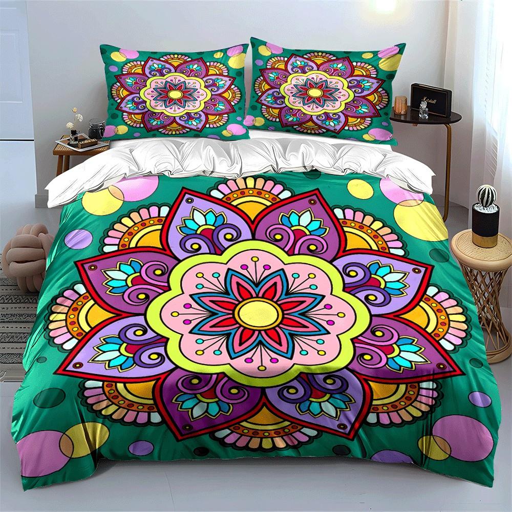 Colorful Mandala Three-Piece Set for Decoration Exquisite three-piece bedding set gift for kids and adults