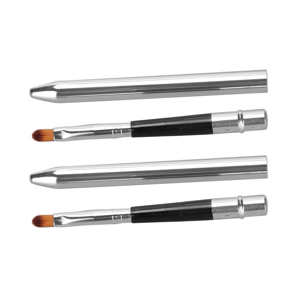 2pcs Lip Brush Ergonomic Extended Sealing Design Small Easy Cleaning Single Head Aluminium Tube Lipstick Brush