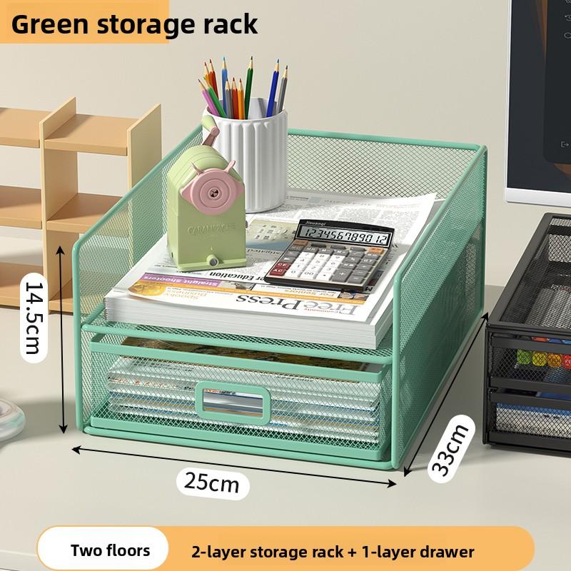 Desktop File Organizer for Office - Metal Bookends, Multi-layer File Rack, Document Storage Shelf, Office Folder Storage Box.