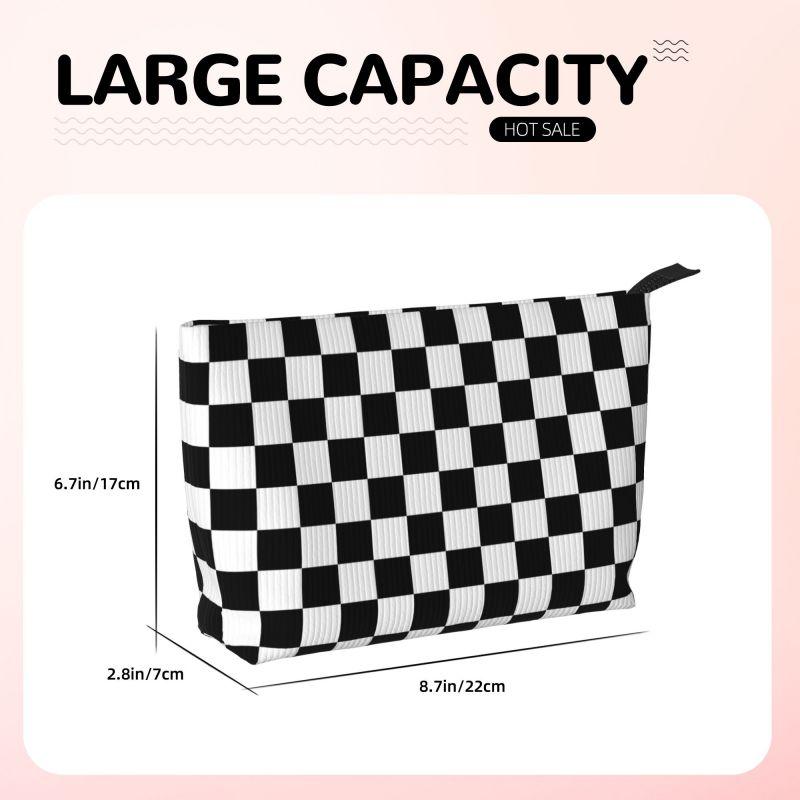 Black White Geometric Checkered Plaid Pattern Toiletry Bag Women Cosmetic Makeup Organizer Lady Beauty Storage Dopp Kit Case