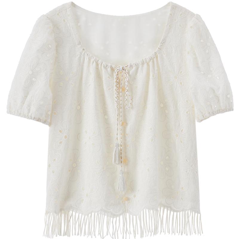 BETU Women s Embroidered Puff Sleeve Shirt XS бежевый