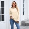 Women's Round Neck Loose Top Long Sleeved Color Blocked Ribbed Sweatshirt
