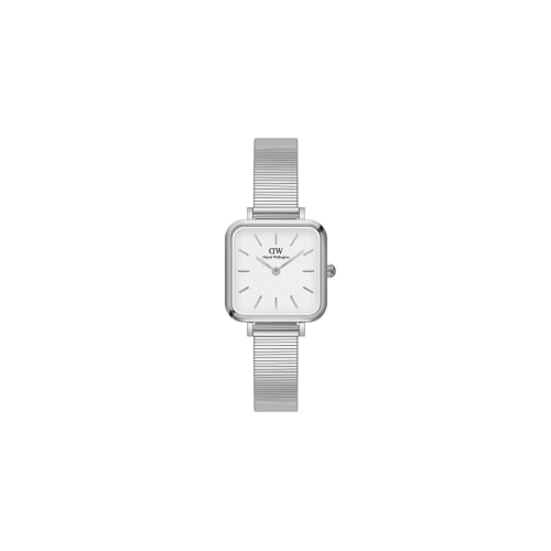 Daniel Wellington Quadro Studio Sterling Square Watch with Mesh Bracelet, White, 22x22mm, Retro.
