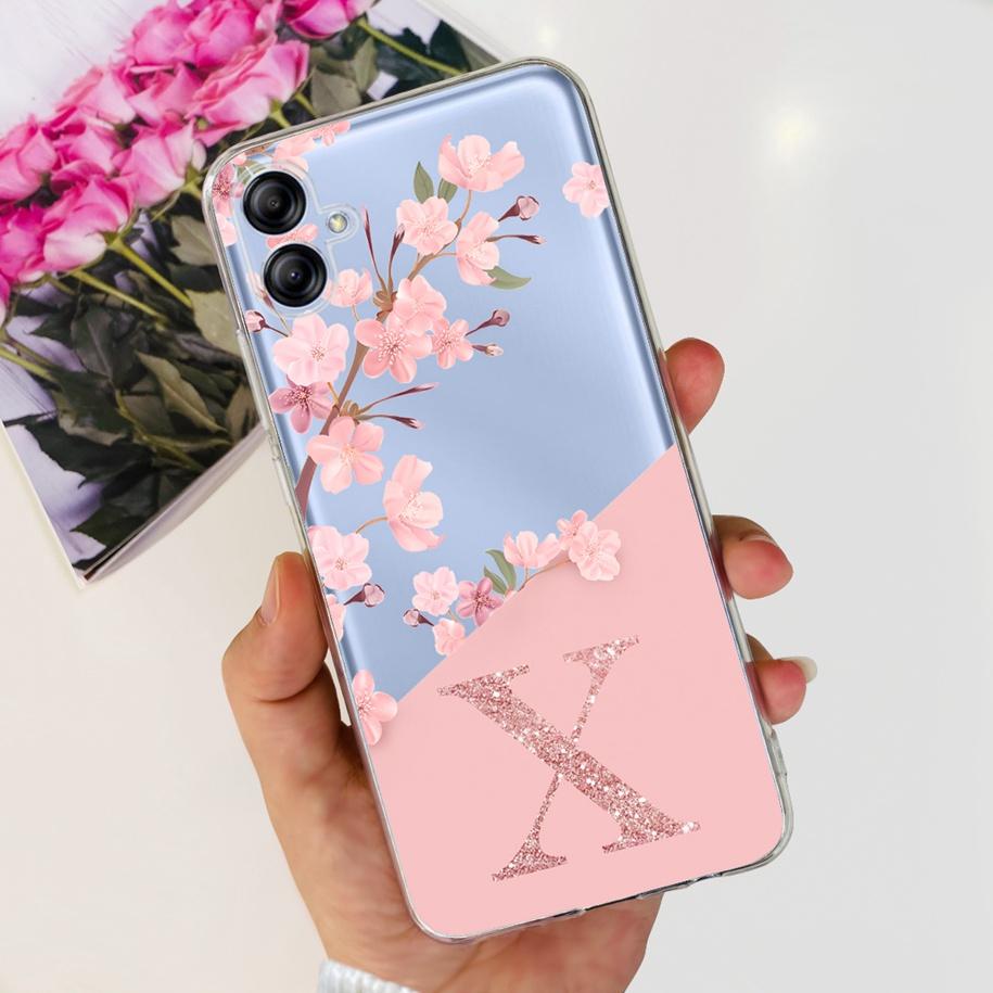

For Samsung Galaxy A04 Case A04e M04 F04 Phone Cover Fashion Flower Letters Silicone Soft TPU Funda For Samsung A04s A047F Coque For Samsung A04