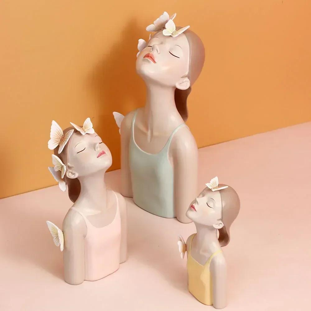 Fashion Butterfly Girl Resin Decorative Ornament Figurines for Interior Desktop Decor Accessories Home Living Room Object