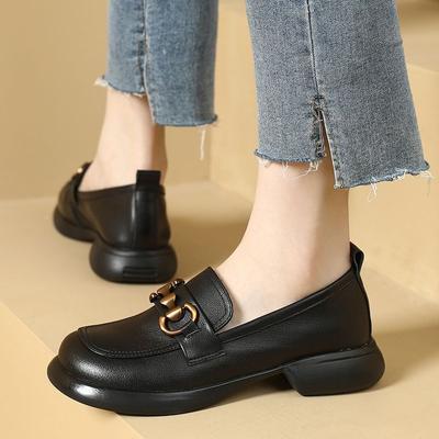 Soft Leather British Style Small Leather Shoes Women's Summer Flat-bottomed Non-slip Fashion Loafers Comfortable Mother Single Leather Shoes