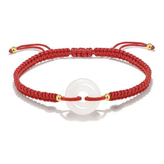 

Designer s recommendation Peaceful and harmonious couple s bracelet with red string and jade charm with the character Fu Small round bracelet-Red