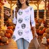 Women's Casual Halloween Print Top, Loose Fit Three-Quarter Sleeve