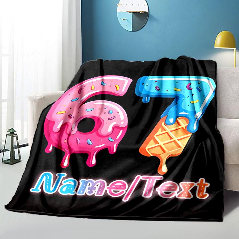 1PC Custom Name "Sweet 67th Celebration" Flannel Blanket Versatile,all-season Throw Suitable for the Living Room,bedroom,camping,travel,and Gift