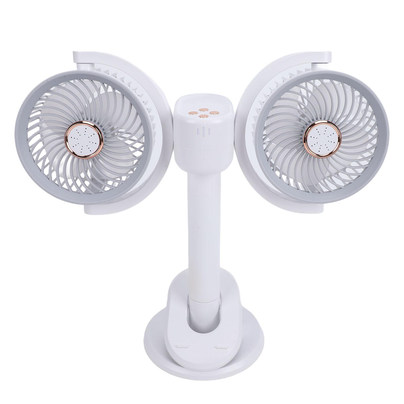 Double Head Clip On Fan Rechargeable Dual Brushless Motor 360 degrees  Rotation Desk Cooling Fan with LED Light