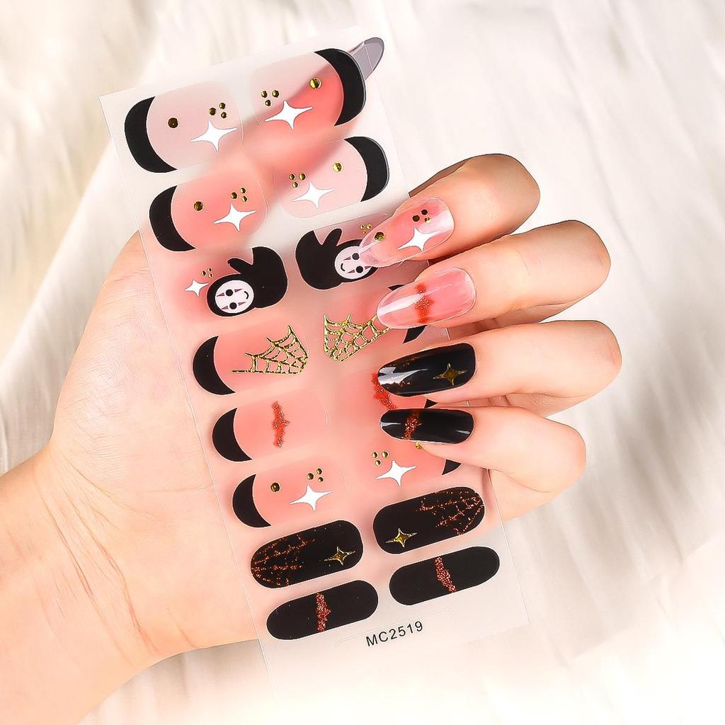 16-Piece European/American Christmas Gel Nail Stickers – No-Bake, French Manicure Style