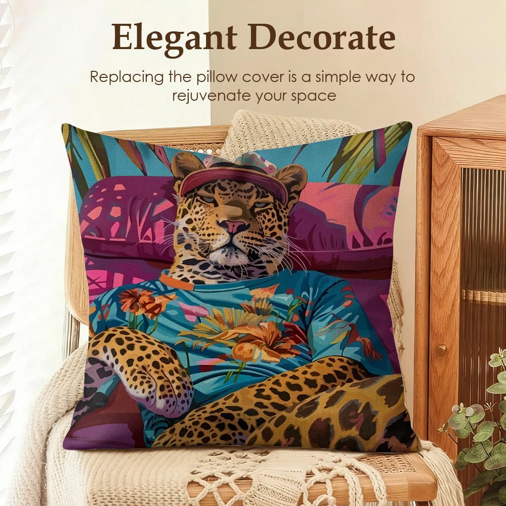 Funny Animal Friends Design Cushion Cover Natural Linen Organic Fabric DoubleSided Printing Sofa Home Decor Gift Pillow Case