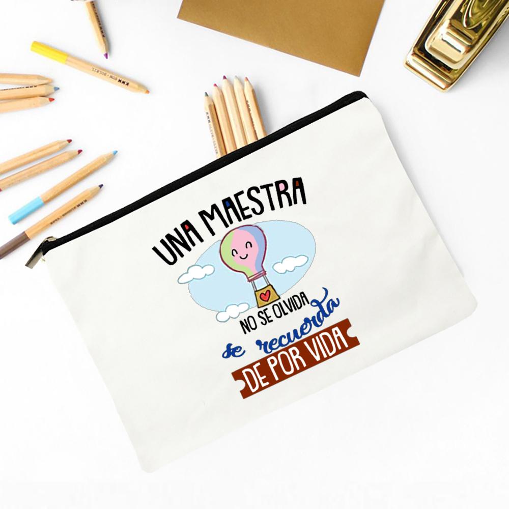 Spanish Printed Makeup Bag Female Travel Neceser Cosmetic Pouch Travel Toiletry Organizer School Pencil Bags Gifts for Teacher