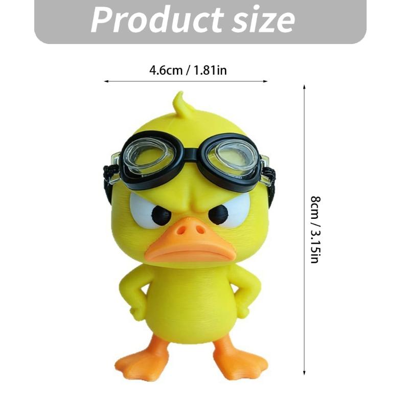 3D-Printed Angry Duck Decors, 2 Plastic Goggles-Wearing Figurines with Frowning Expression for Home or Office Desks, Shelves, and Display Cabinets