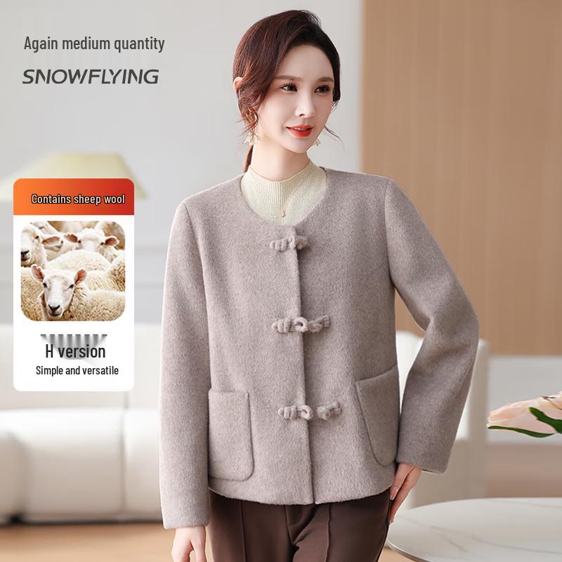 

SNOWFLYING Women s Mid-Aged Round Neck Wool Blend Coat L