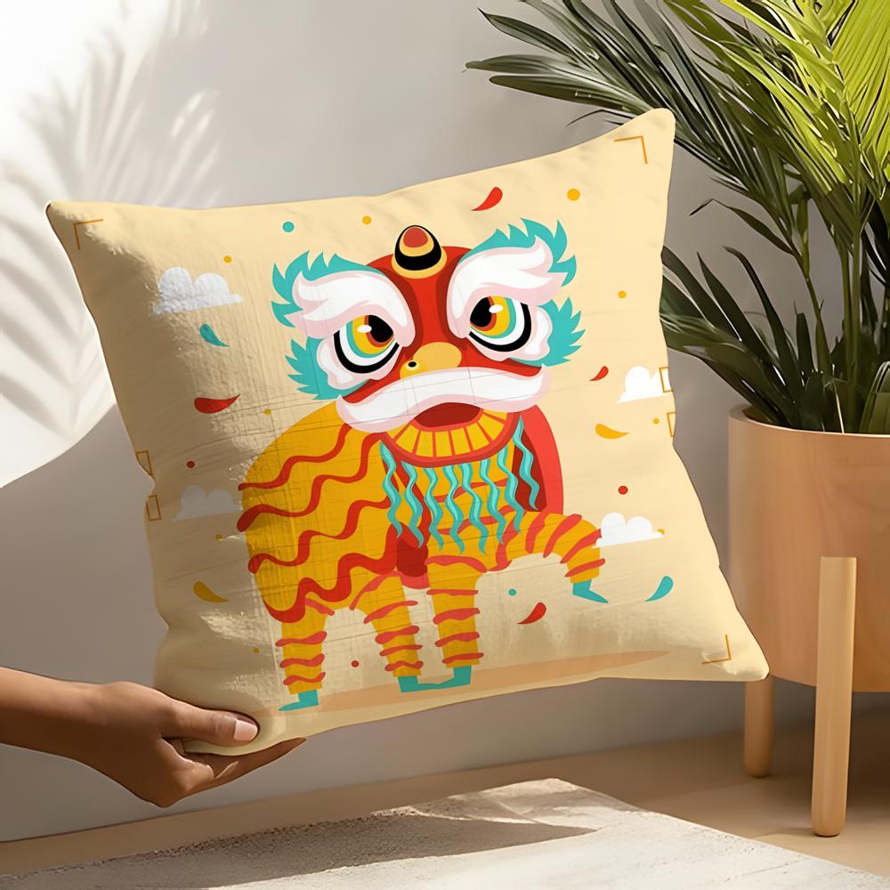 Linen Cushion Covers For Decorative Sofa Home Pillows Case Car Chair Pillows Cases Chinatown Wishes Lion Print Pattern