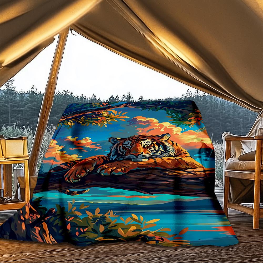 

1pc Deer Totem Print Throw Blanket Polyester Fiber, Lightweight Flannel, Soft & Warm, All Season Use for Outdoor, Camping 80x120cm