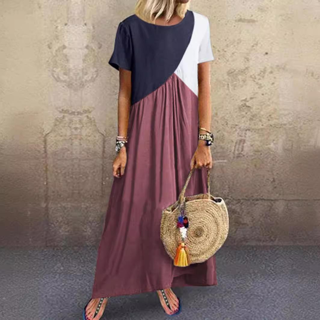 

GMXIA Женские платья с геометрическим лоскутным узором в стиле колор-блок, летние пляжные длинные платья XL красный