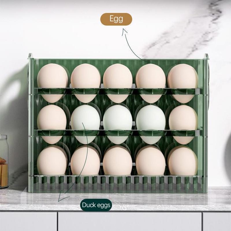 Organizator de ouă cu rabat automat, suport pentru ouă cu 3 niveluri, 30 de bucăți, recipient pentru depozitarea ouălor pentru ușa laterală a frigiderului sau blat