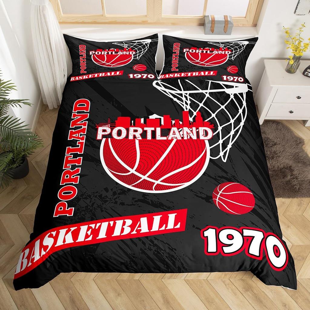 Basketplan Print Sängkläder Set Enkelstorlek, Bollsporter Spel Tematiserat Påslakan, Pojkar Spelrum Inredning Täckeöverdrag