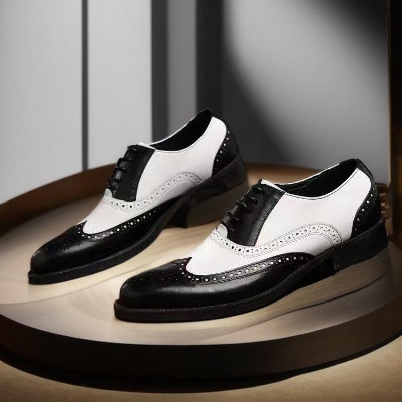 Men's Brogue Leather Shoes: Large Size, Color-Block, Trendy Formal Footwear