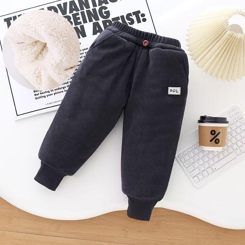 Boys Thick Padded Pants Winter Kids Plus Velvet Warm Trousers Children Lambswool Cotton Long Pants Casual Sports Pants