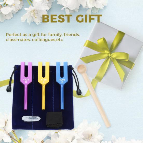 3 Stück Aluminium-Stimmgabel mit Holzhammer Faux-Kristall-Tasche 4096/4160/4225Hz Heilinstrument Stimmgabel Yoga Meditation Entspannung Zubehör