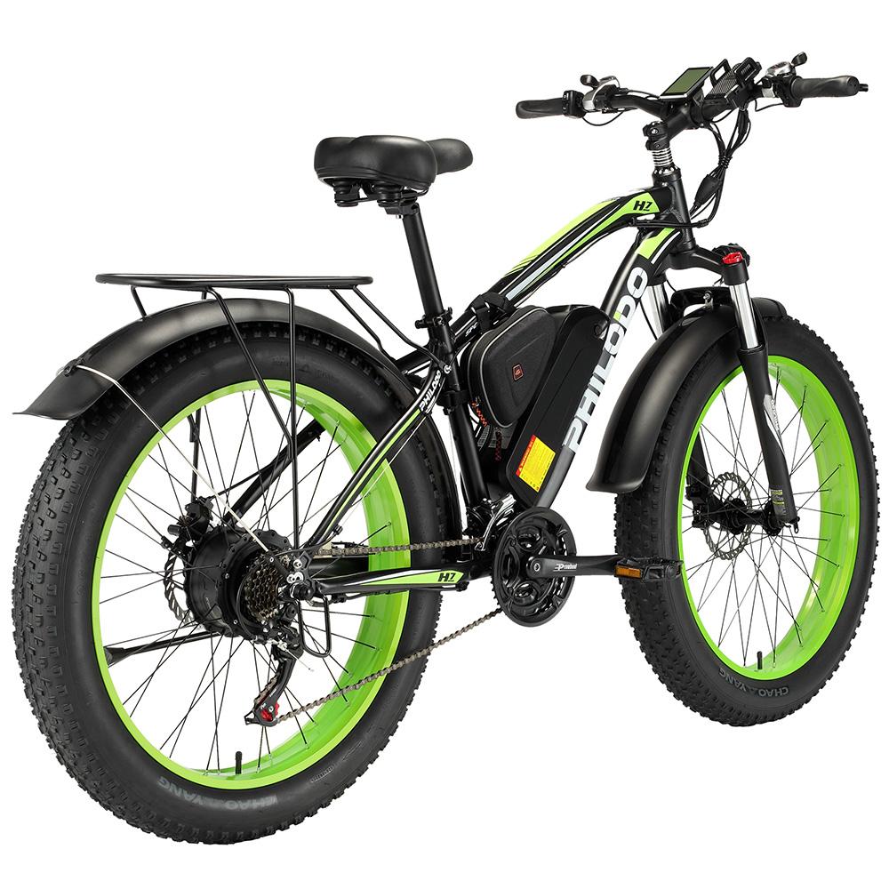 Electric Bicycle Adult Philodo H7 Pro 26" 1000W Motor All-Terrain Electric Bike 48V 17.5AH 21 Spped Fat Tire Ebike Max Load 150Kg Green