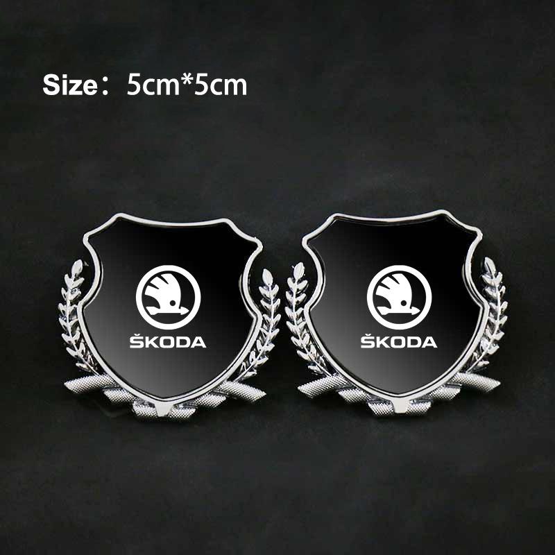 HGWE4 2Pcs 3D Metal Alloy Car Decals Badge Stickers Side Window Emblem Exterior Accessories For Skoda Octavia Fabia Rapid Yeti Kodiaq