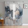 Marble Texture Ink Painting Golden Lines Tulle Curtains For Bedroom Modern Voile Curtains Home Decoration Window Curtains