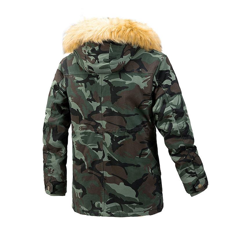 Cappotto di Cotone da Uomo con Giacca di Cotone Vellutato Autunnale e Invernale, Abbigliamento da Lavoro Mimetico, Cappotto di Cotone Militare di Lunghezza Media-Lunga