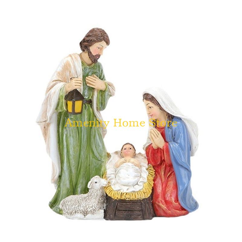 

F26C Holy Family Nativity Scene Figures, Resin Christmas Celebration Small Statues for Religious Decoration CN