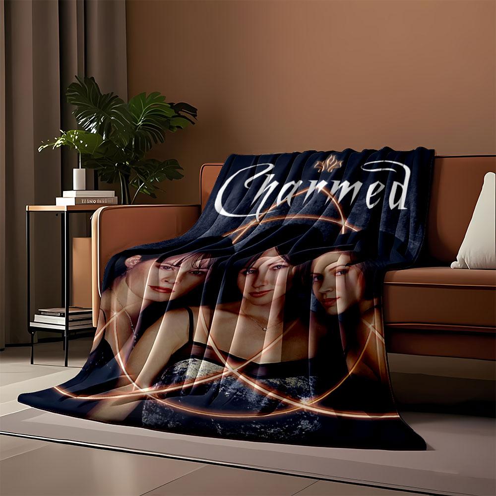 Glowing Interlocking Circular Patterns Surrounding Three Women. for All Seasons Blanket Lunch Break Throw Gift