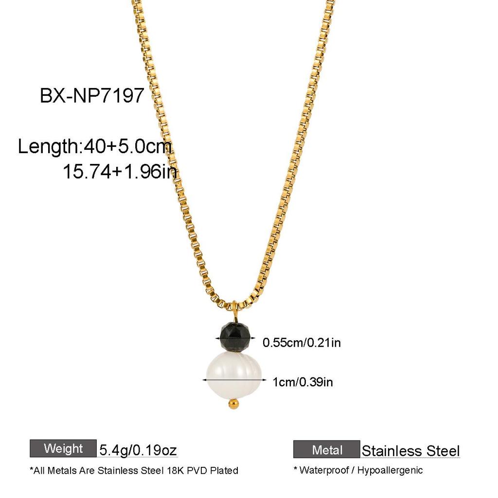 European Style Natural Pearl & Multicolor Crystal Necklace - Stainless Steel Women's Clavicle Chain