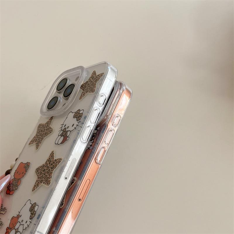 Translucent Glitter Star Leopard Kitty Phone Case for iPhone 17/16 Pro Max/15/14