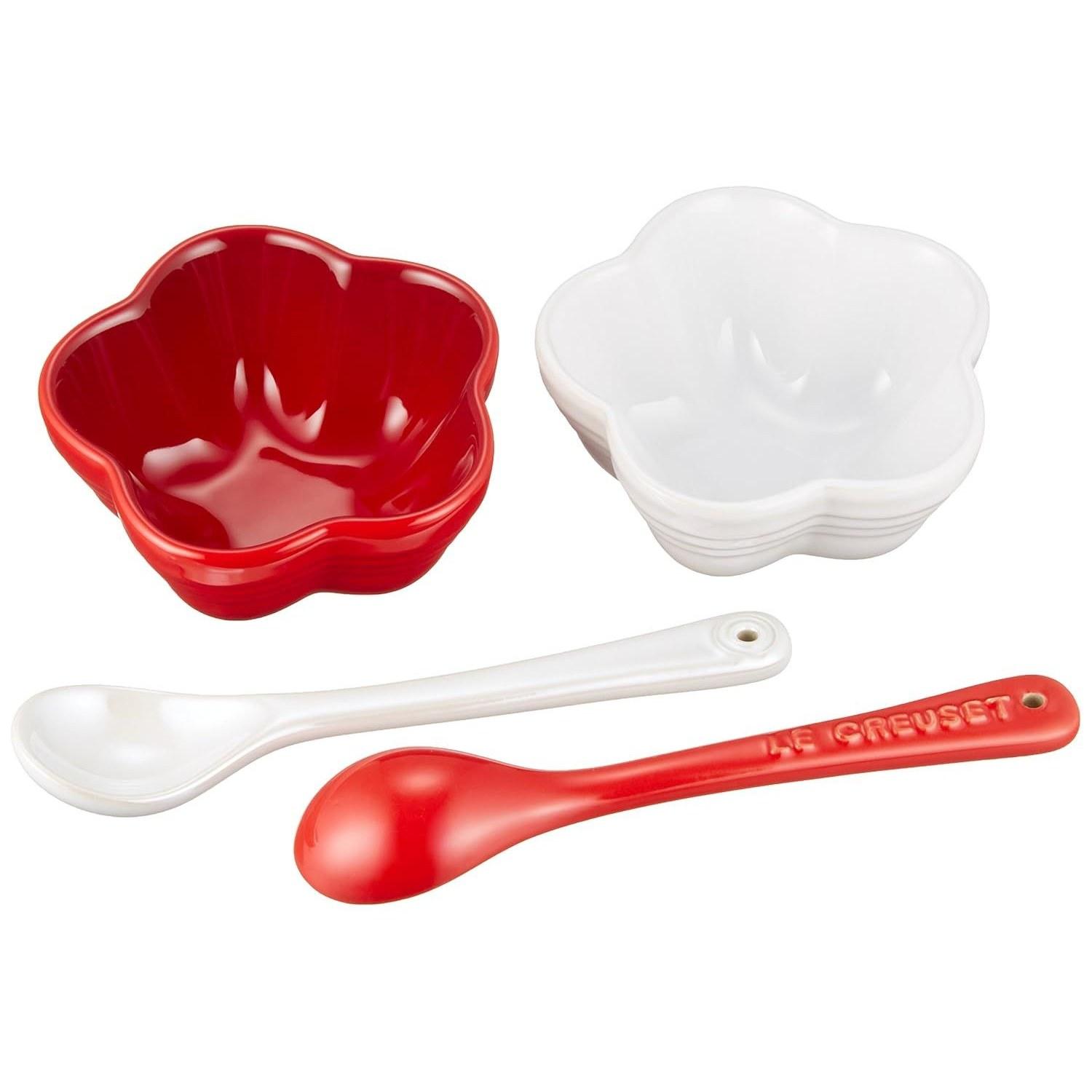 Le Creuset Heat-resistant Container Mini Fleur Set Cherry Red White Luster Cold-resistant Microwave Oven Compatible Wedding Celebration Anniversary