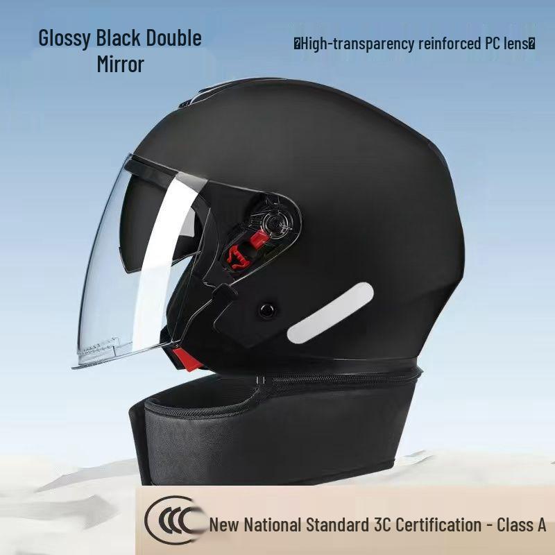 National 3C Certified Winter Double Visor Helmet, Unisex All-Season Electric Vehicle Safety Helmet.